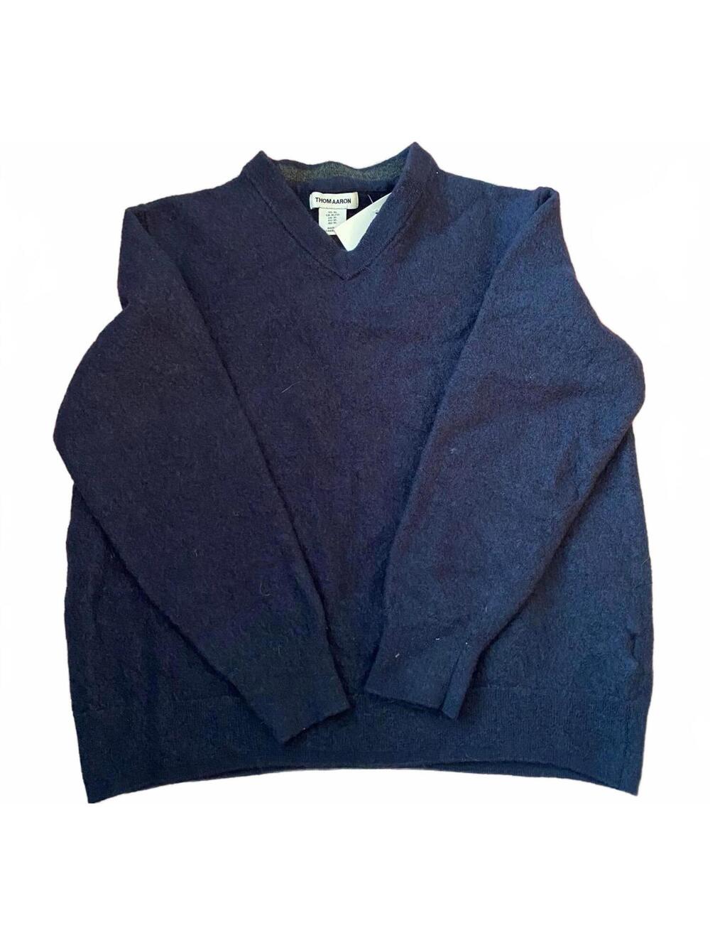 Thom Aaron Quiet Luxury Fine Merino Wool Navy Sweater Youth XL NWT